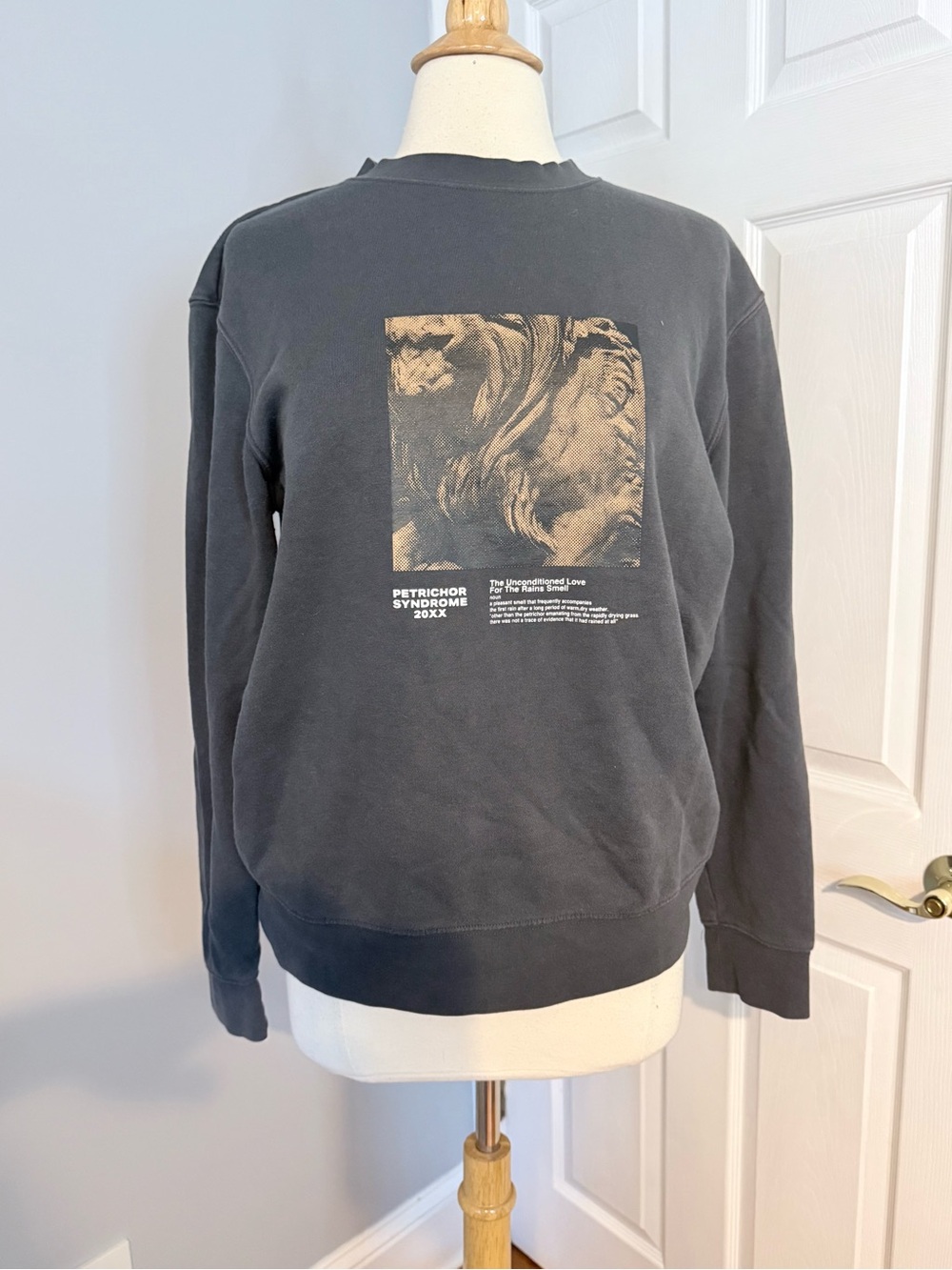 H&M Charcoal Crewneck Sweatshirt with Beige Graphic